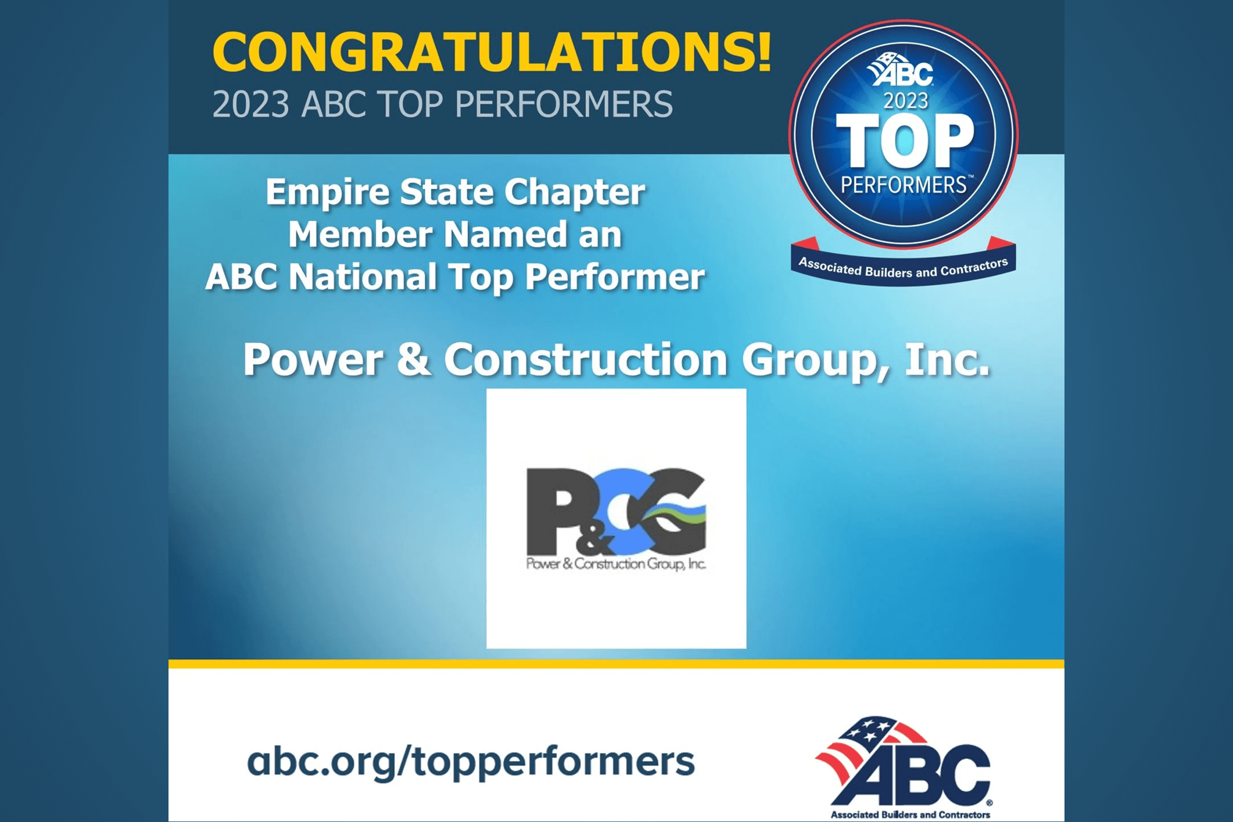 P&CG Named an ABC Top Performer for 2023 Power & Construction Group, Inc